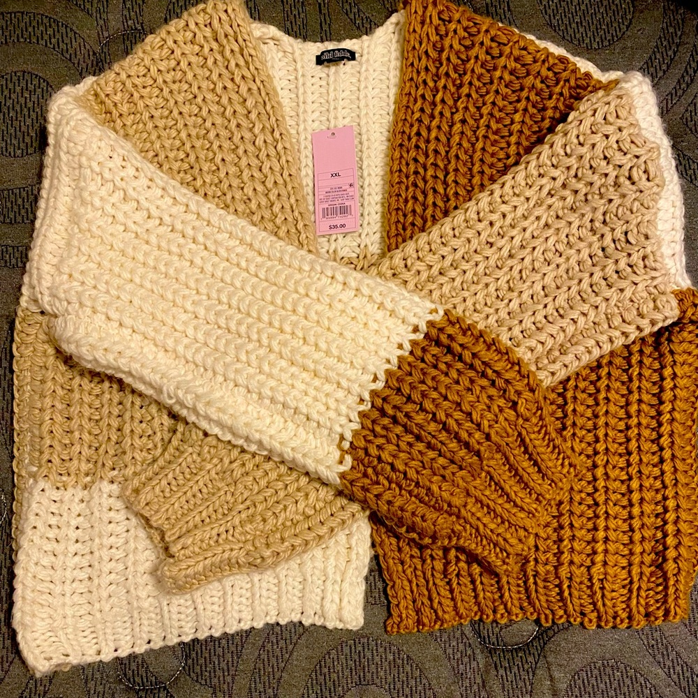 Knitted Brown Block Color Coat